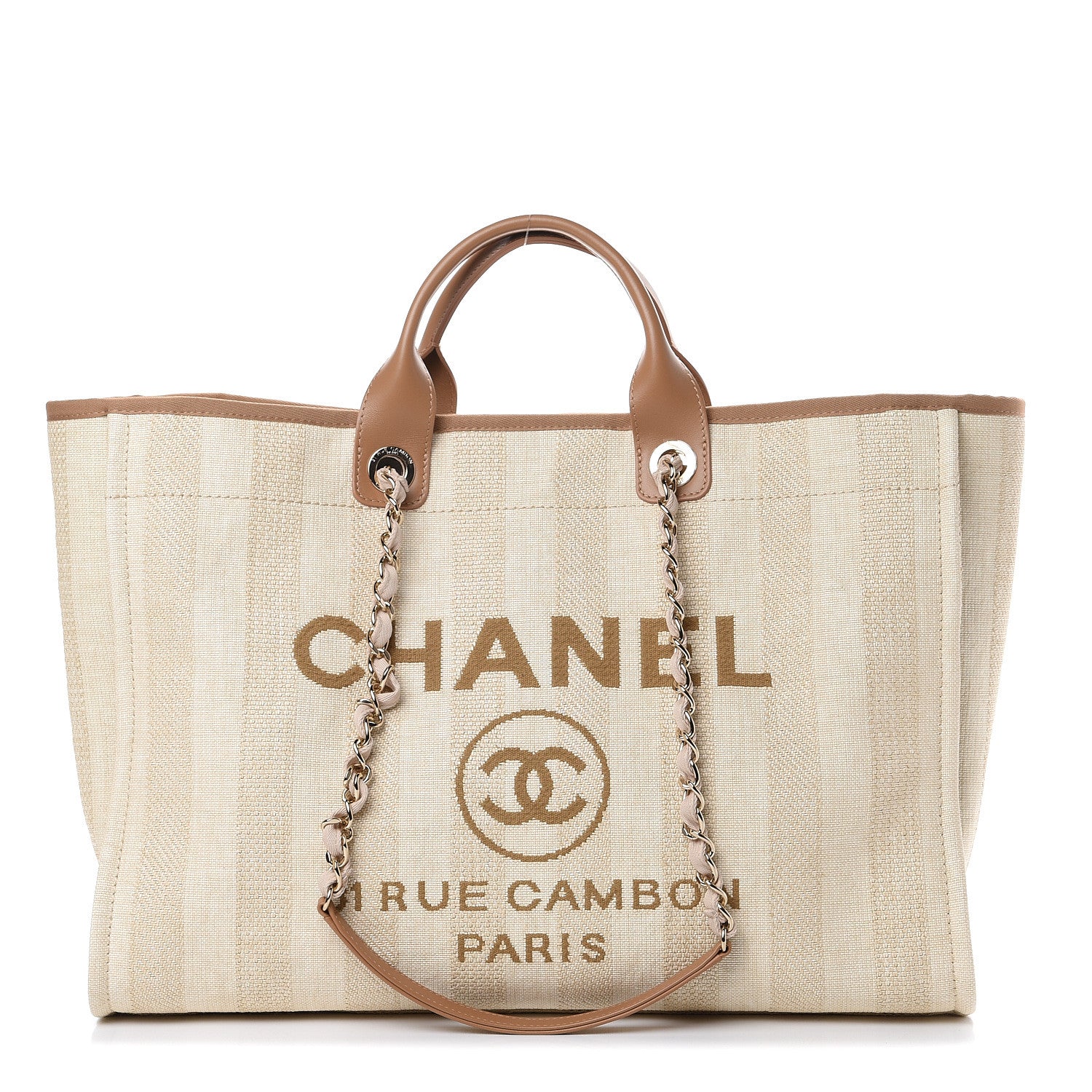 Chanel Straw Raffia Calfskin Striped Large Deauville Tote Beige 1 of 11