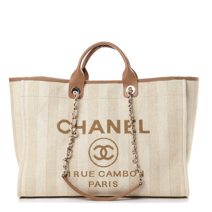 Chanel Straw Raffia Calfskin Striped Large Deauville Tote Beige 1 of 11