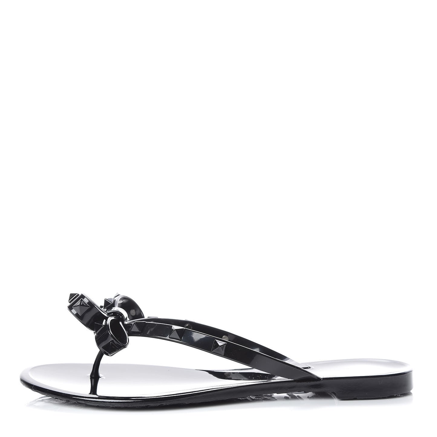 PVC Jelly Rockstud Bow Thong Sandals 38 Black