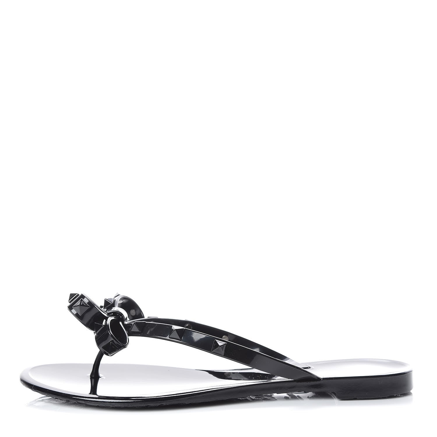 Valentino Garavani PVC Jelly Rockstud Bow Thong Sandals 38 Black 1 of 8