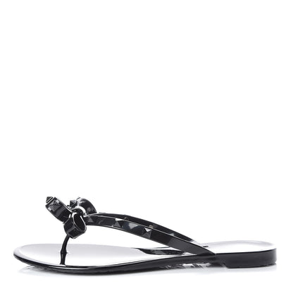 Valentino Garavani PVC Jelly Rockstud Bow Thong Sandals 38 Black 1 of 8