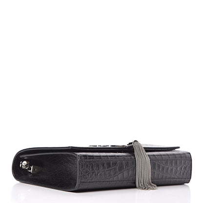 Saint Laurent Calfskin Crocodile Embossed Medium Classic Monogram Kate Tassel Satchel Black 4 of 13