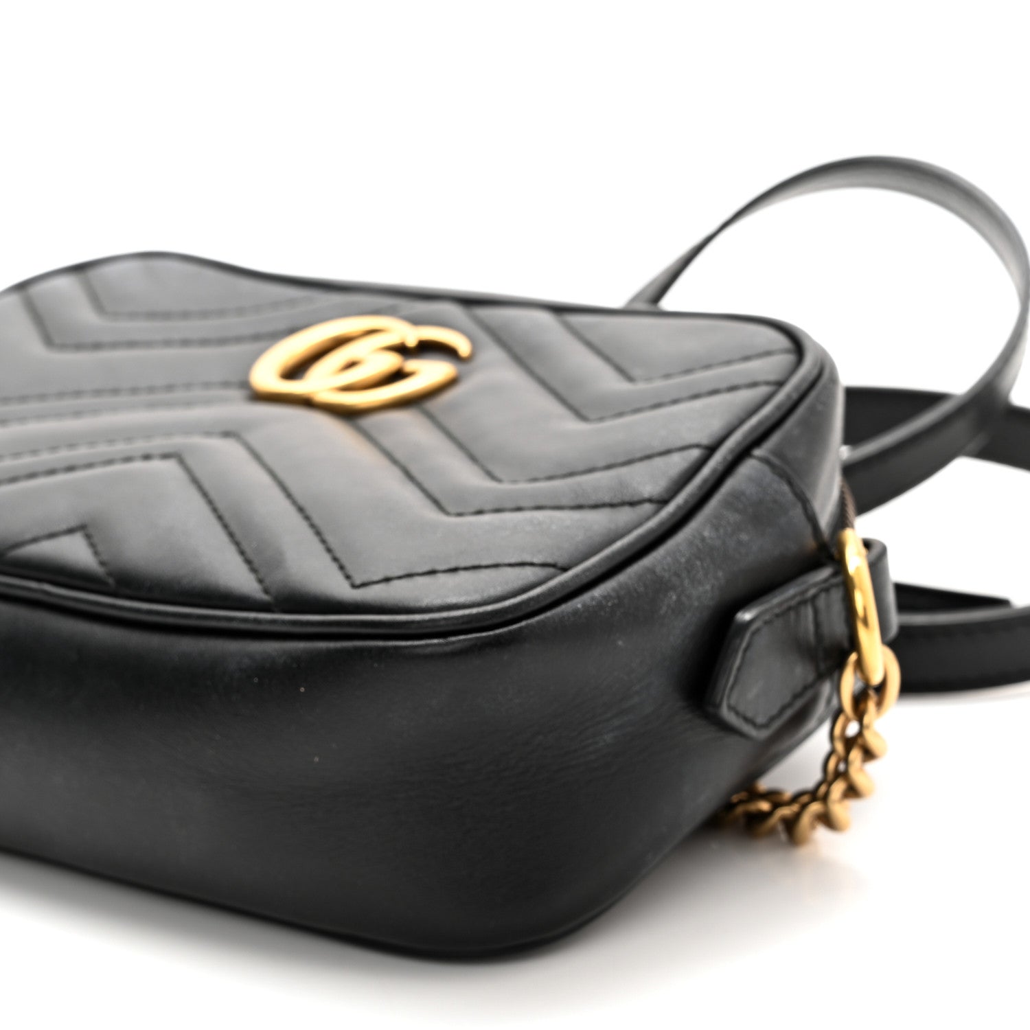 Gucci Calfskin Matelasse Mini GG Marmont Chain Shoulder Bag Black 10 of 13