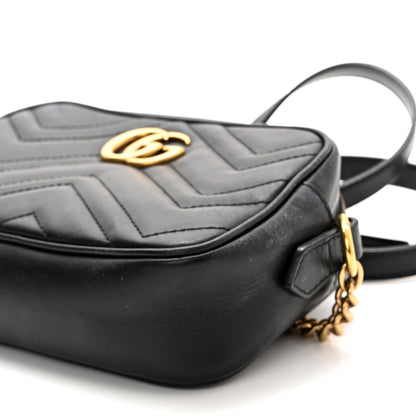 Gucci Calfskin Matelasse Mini GG Marmont Chain Shoulder Bag Black 10 of 13