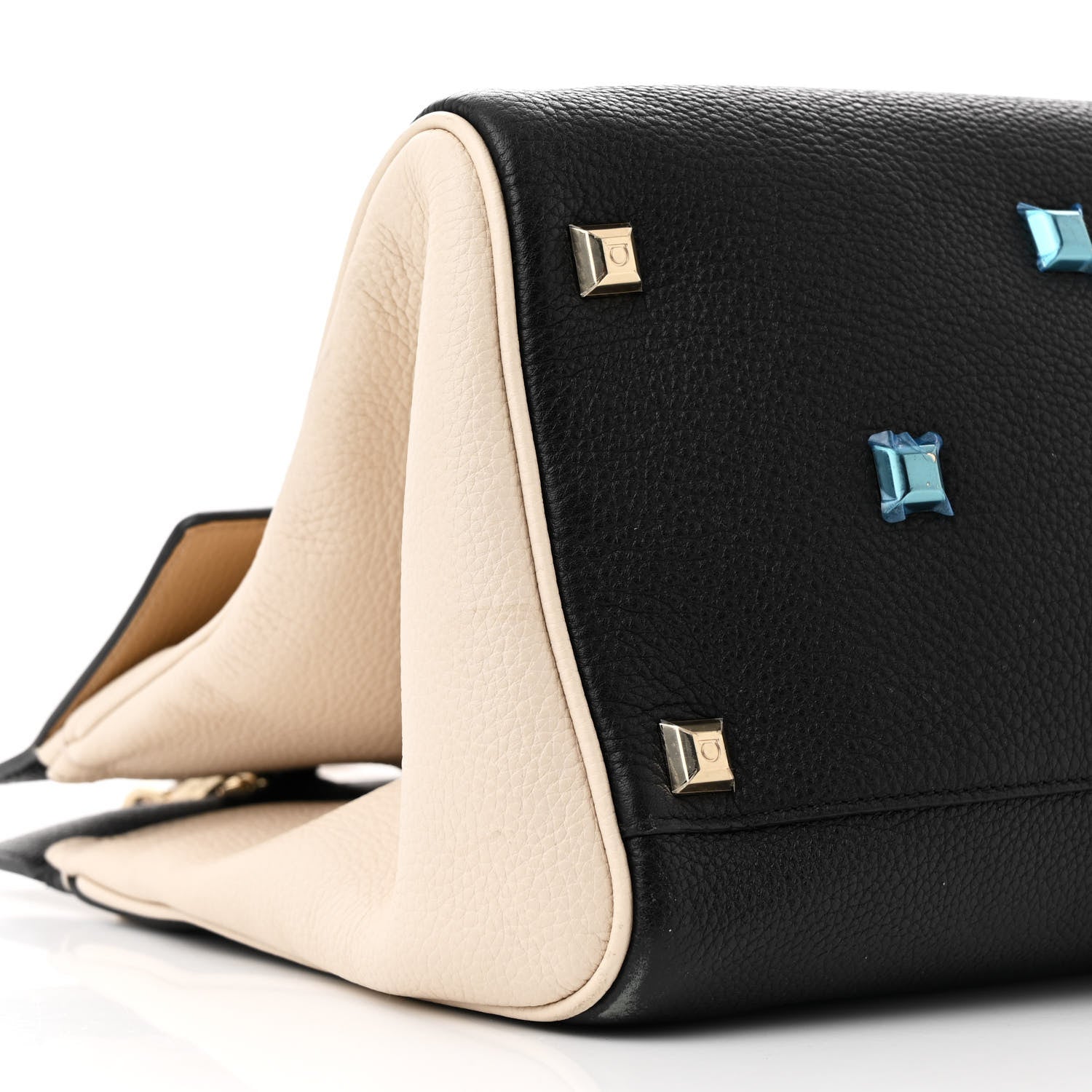 Salvatore Ferragamo Calfskin Large Studio Bag Dune Bone Black 9 of 10