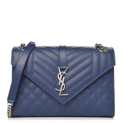 Saint Laurent Grain De Poudre Textured Mixed Matelasse Triquilt Medium Monogram Satchel Denim 1 of 9
