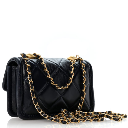Chanel Shiny Lambskin Quilted Extra Mini Flap Navy Blue 3 of 12