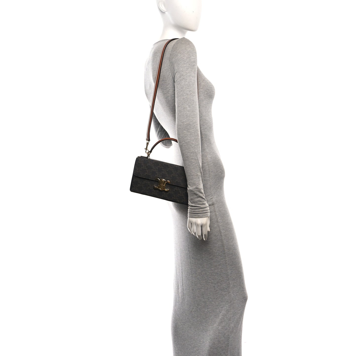 Canvas Calfskin Triomphe Box Top Handle Bag Tan