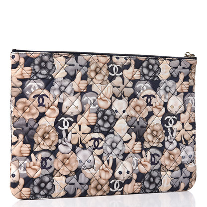 Chanel Nylon Quilted Large Cat Emoticon Cosmetic Case Navy 3 of 10