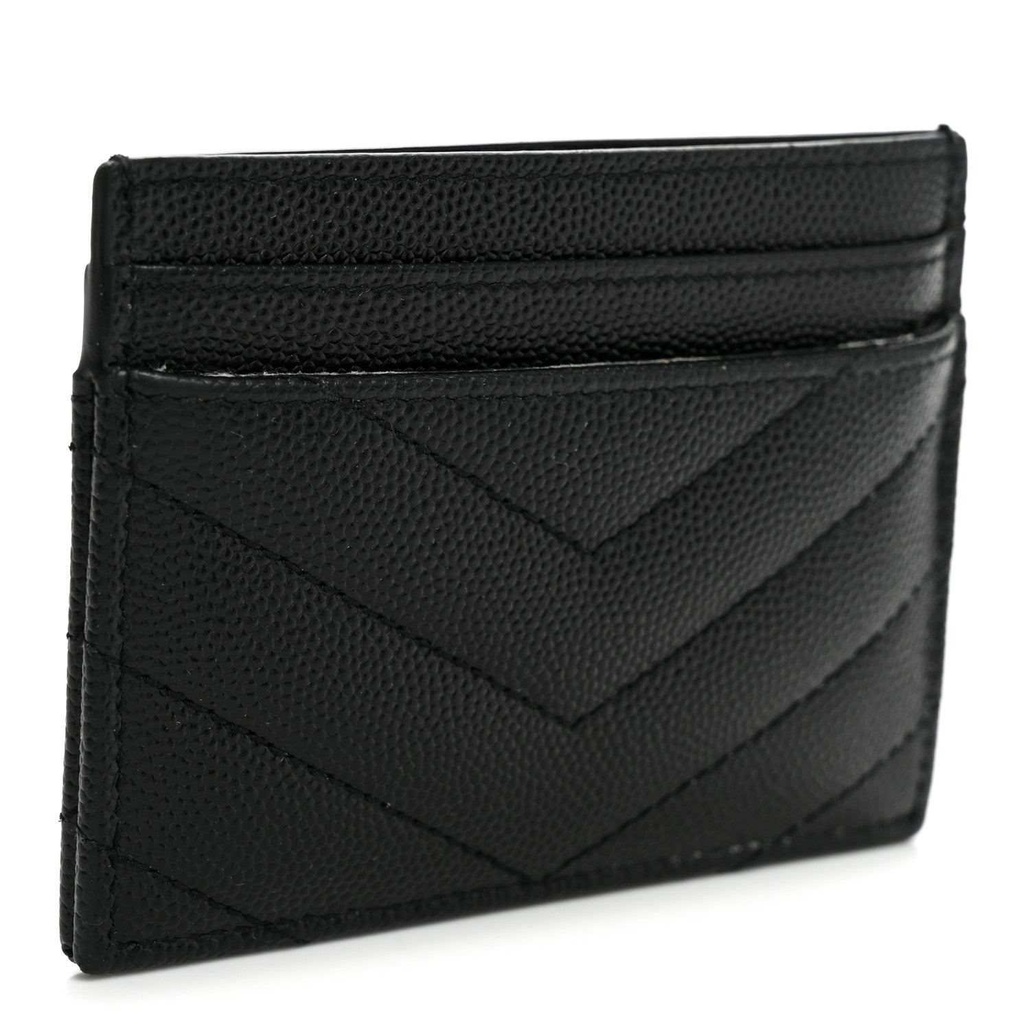 Saint Laurent Grain De Poudre Matelasse Chevron Monogram Credit Card Case Black 3 of 8