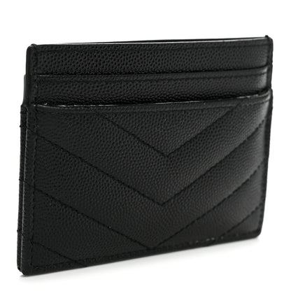 Saint Laurent Grain De Poudre Matelasse Chevron Monogram Credit Card Case Black 3 of 8