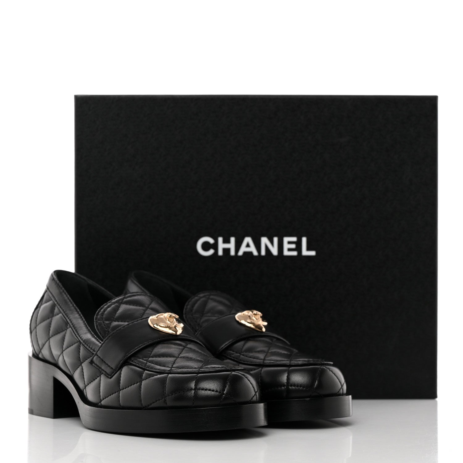 Chanel Lambskin Quilted CC Heart Loafers 38 Black 14 of 14