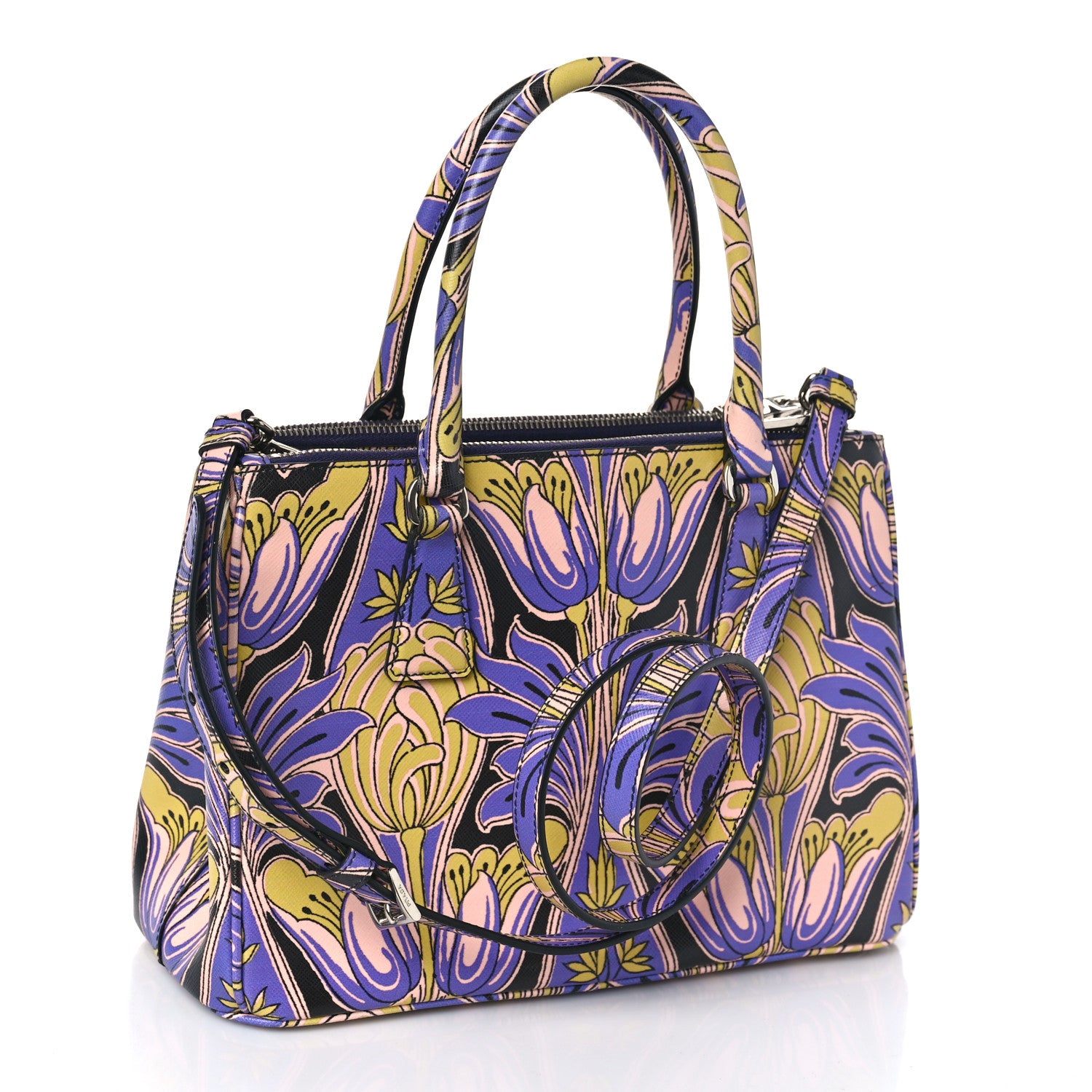 Prada Saffiano Tulip Print Small Galleria Double Zip Tote 3 of 9