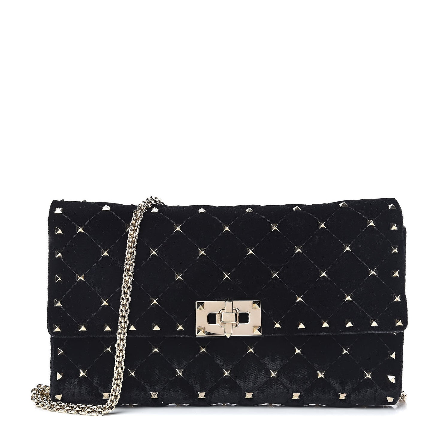Velvet Rockstud Spike Wallet on Chain Black