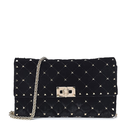 Valentino Garavani Velvet Rockstud Spike Wallet on Chain Black 1 of 9