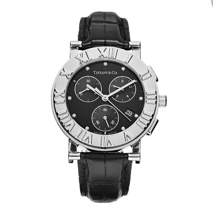 Tiffany Stainless Steel Alligator Diamond 35mm Atlas Chronograph Quartz Watch Black 1 of 10