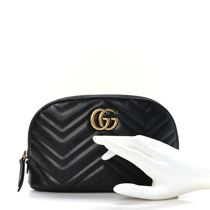 Gucci Calfskin Matelasse Large GG Marmont Pouch Cosmetic Case Black 2 of 10