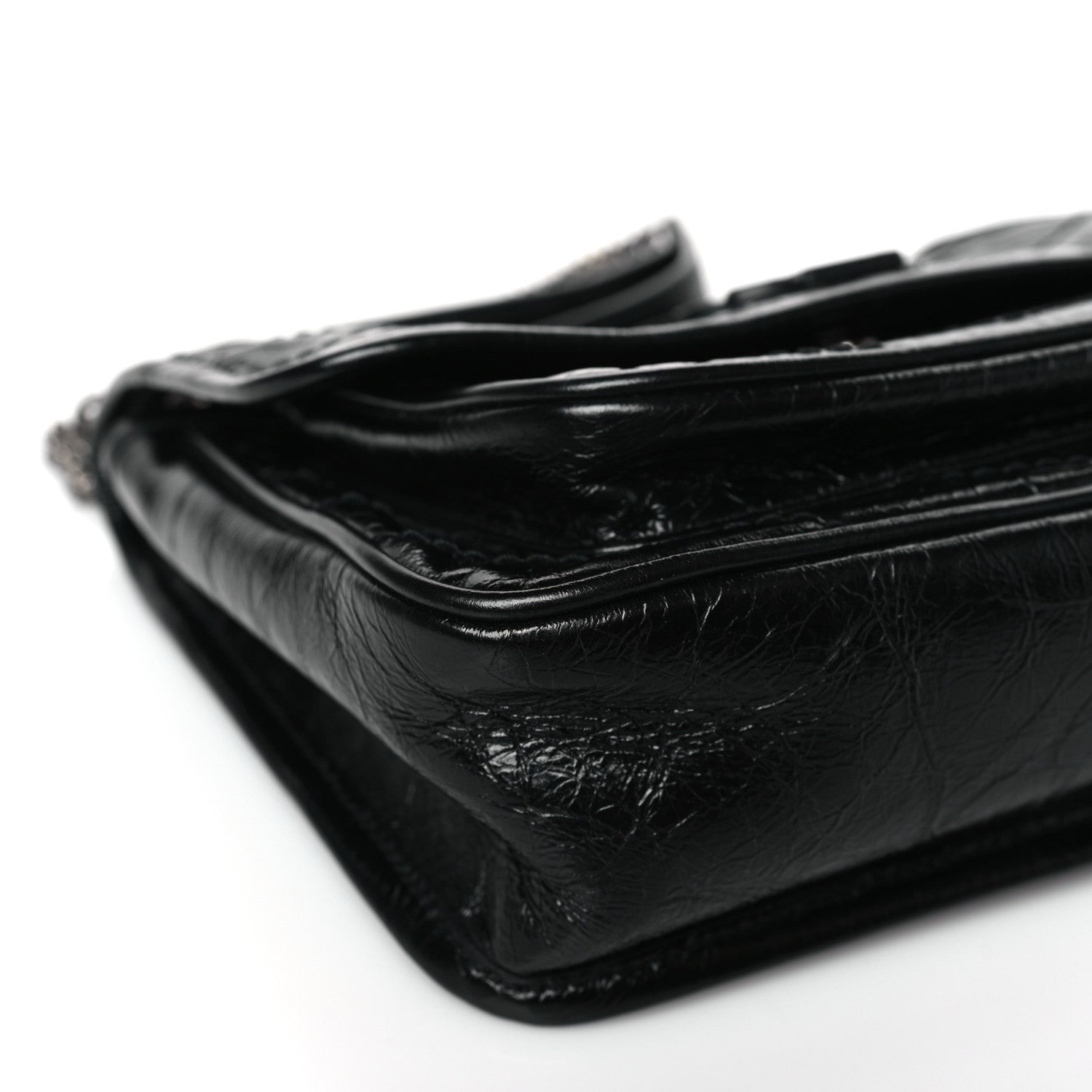 Saint Laurent Crinkled Calfskin Matelasse Monogram Baby Niki Chain Satchel Black 8 of 9