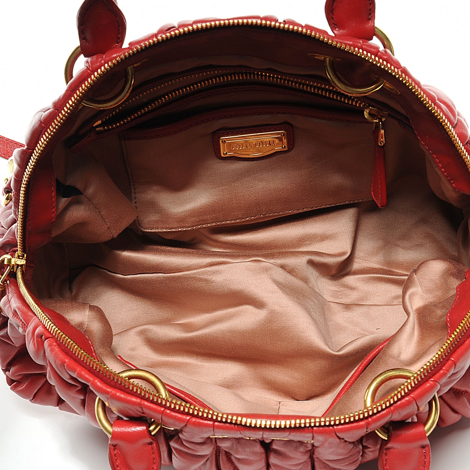 Miu Miu Leather Matelasse Bowler Red 6 of 9