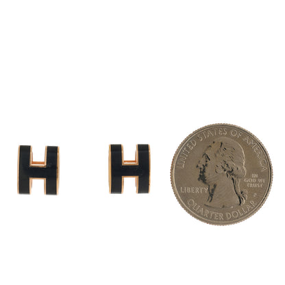 Hermes Rose Gold Lacquered Mini Pop H Earrings Black 2 of 5