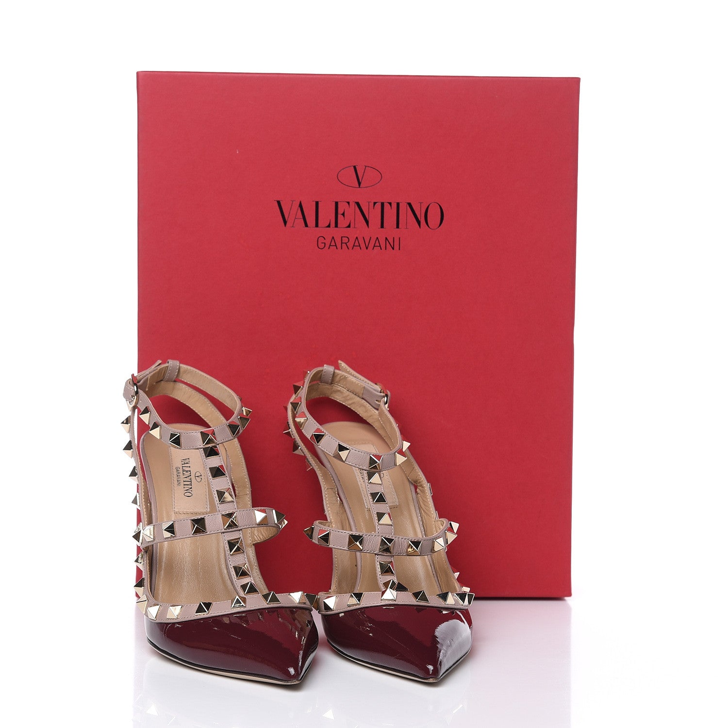 Valentino Garavani Patent Nappa Rockstud Ankle Strap 100mm Pumps 37 Rubin Poudre 10 of 10