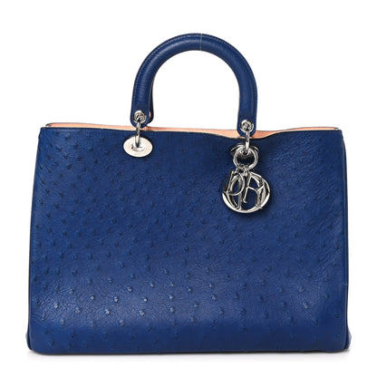 Christian Dior Ostrich Large Diorissimo Tote Blue 1 of 11