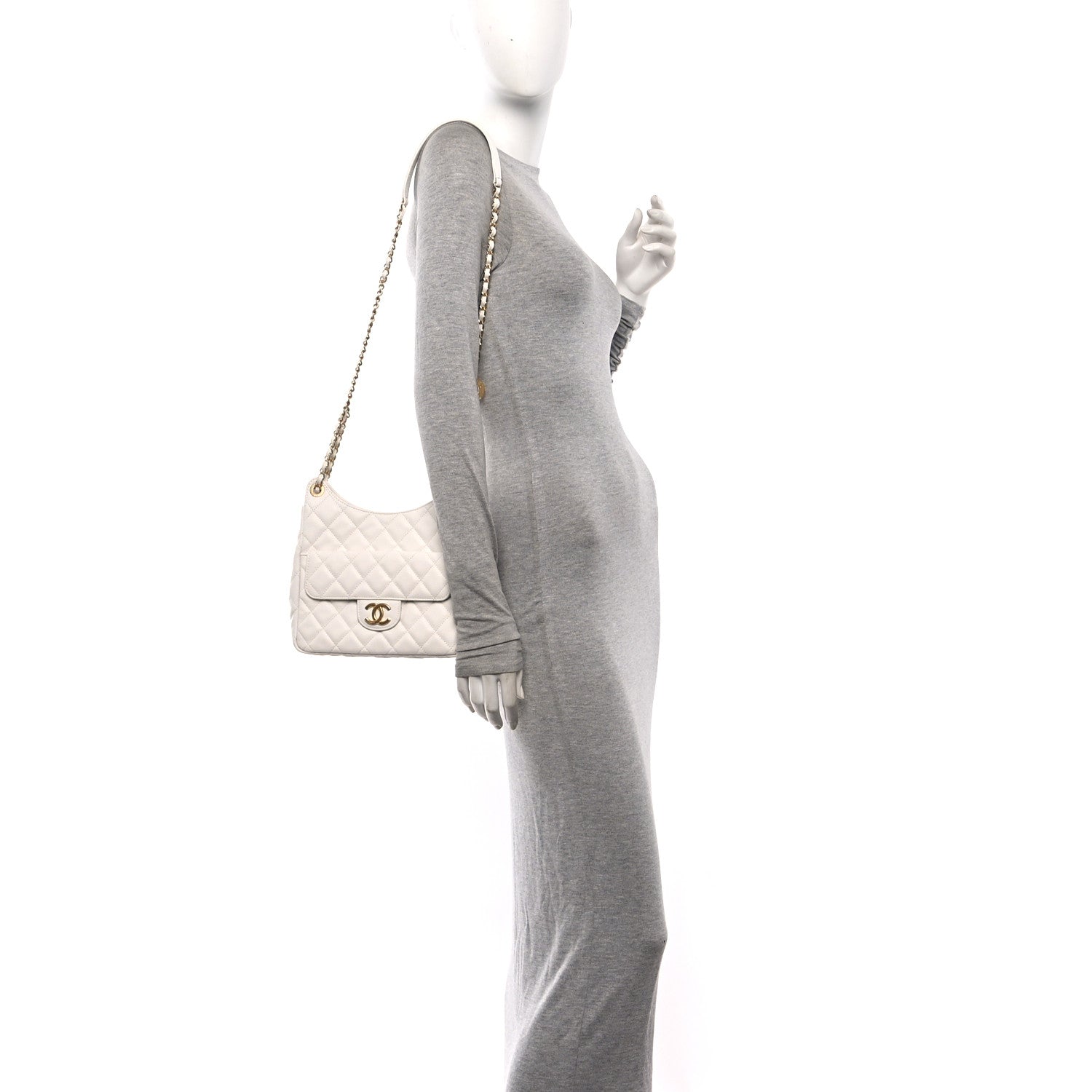 Chanel Caviar Quilted Wavy CC Hobo White 2 of 11
