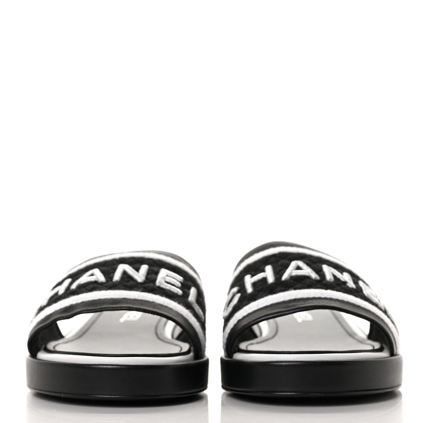 Lambskin Embroidered CC Mule Sandal 38 Black White