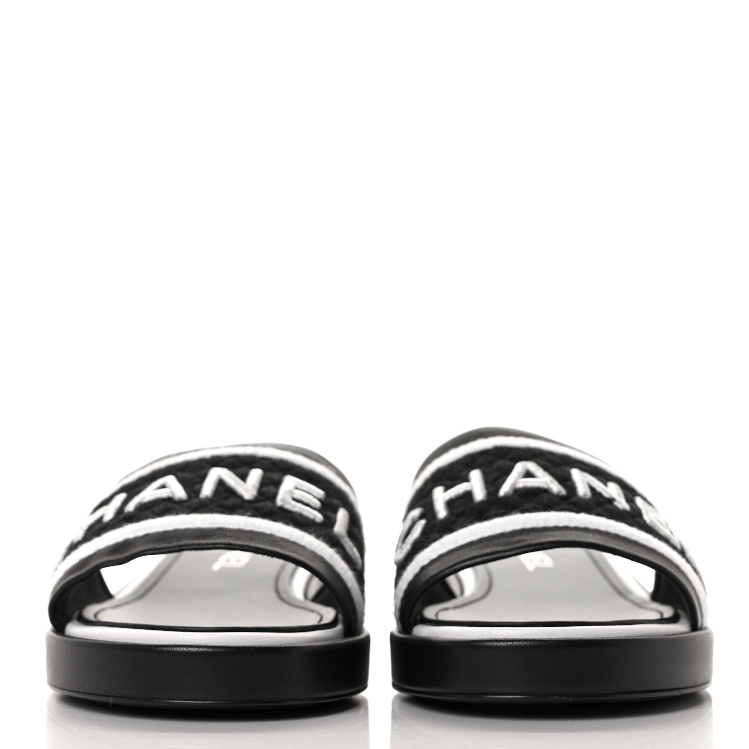 Chanel Lambskin Embroidered CC Mule Sandal 38 Black White 2 of 10