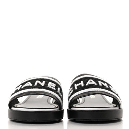Chanel Lambskin Embroidered CC Mule Sandal 38 Black White 2 of 10