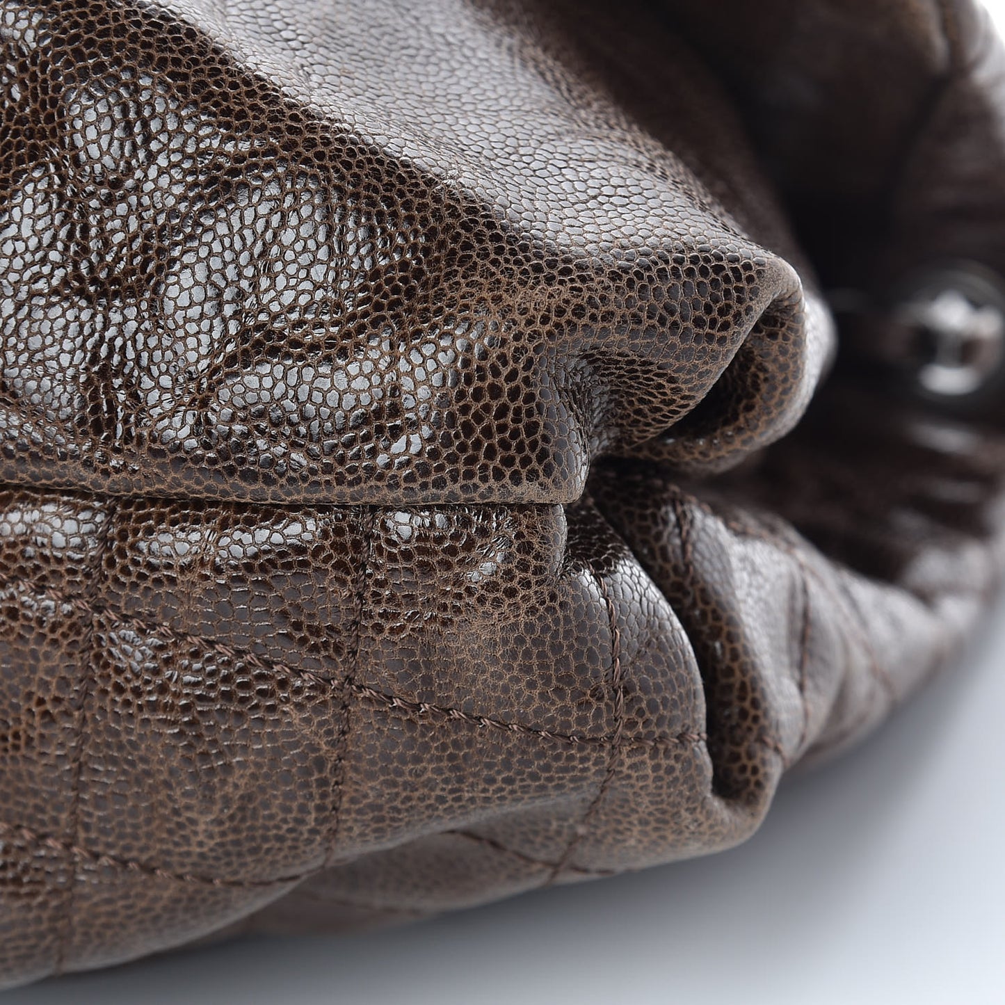 Grained Calfskin Quilted Maxi Elastic Flap Brown