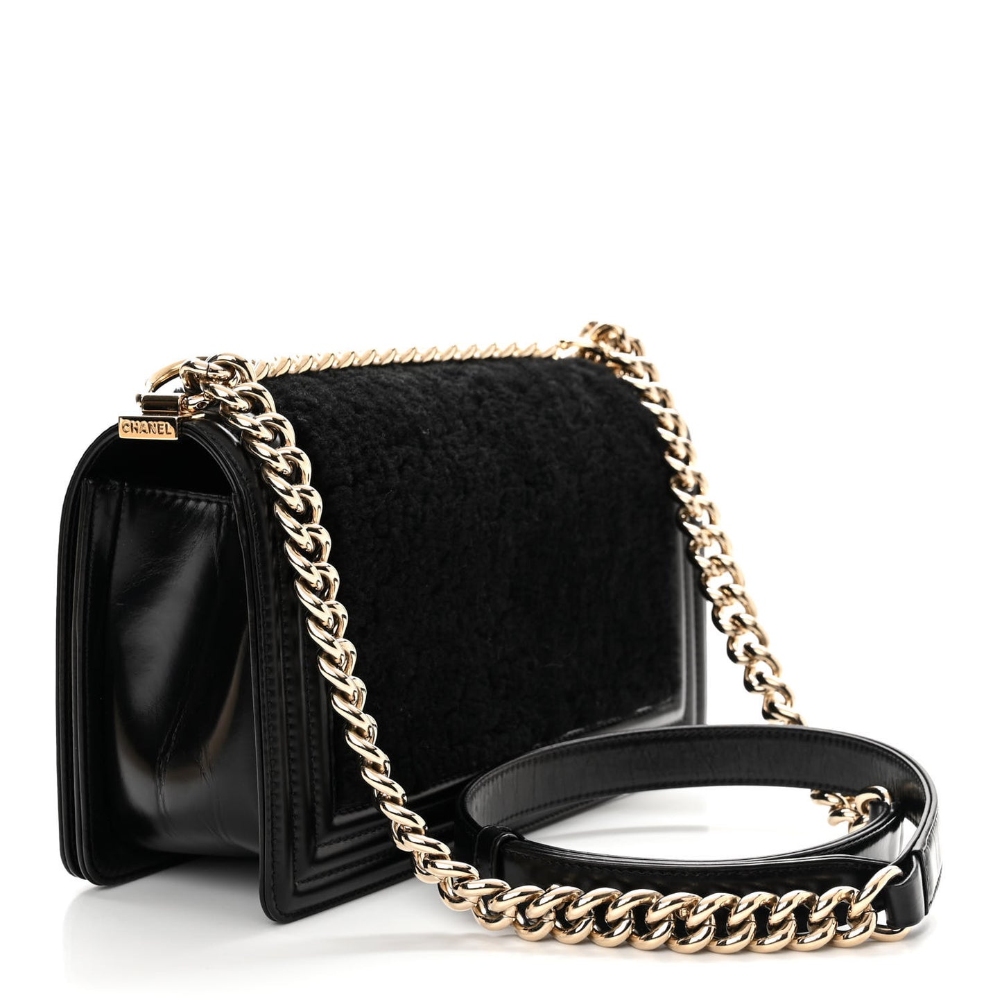 Shearling Calfskin Medium Boy Flap Black