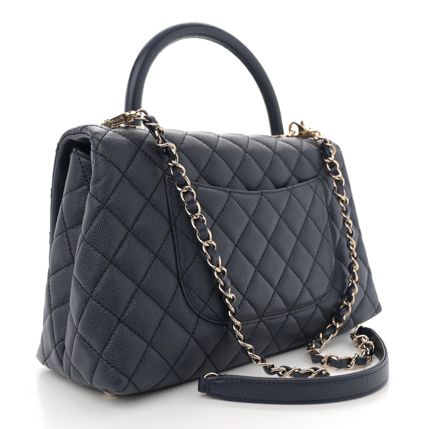 Caviar Quilted Small Coco Handle Flap Navy