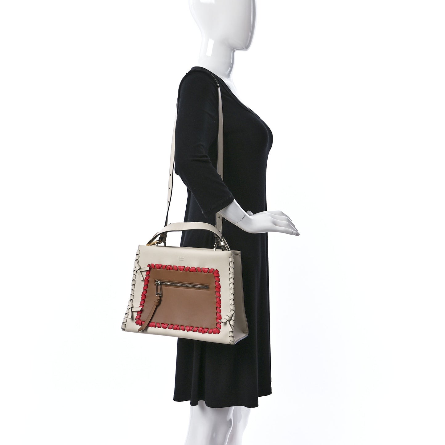 Vitello Century F is Fendi Whipstitch Bi-Color Small Runaway Satchel Camelia Orzo Multicolor
