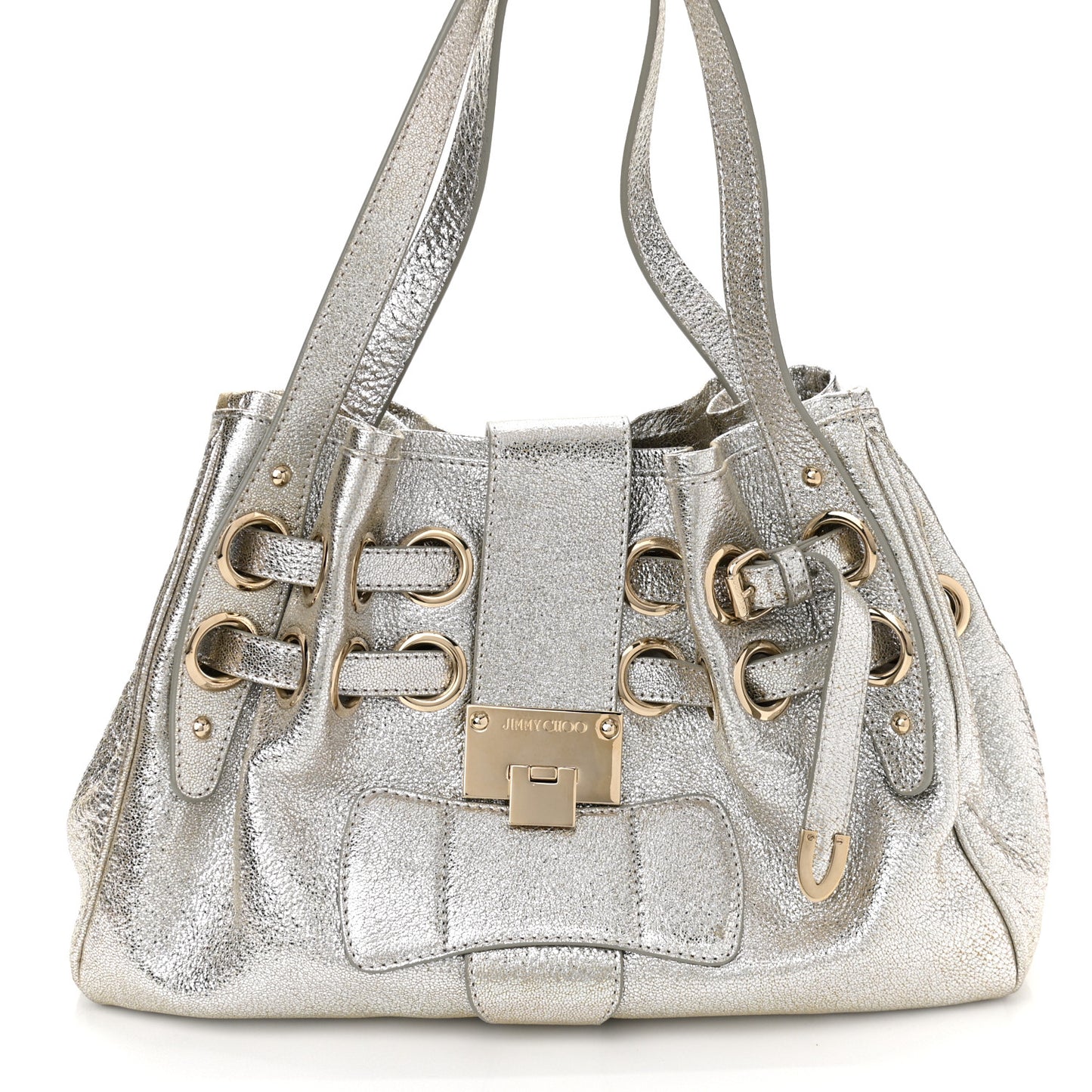 Metallic Calfskin Riki Bag Silver