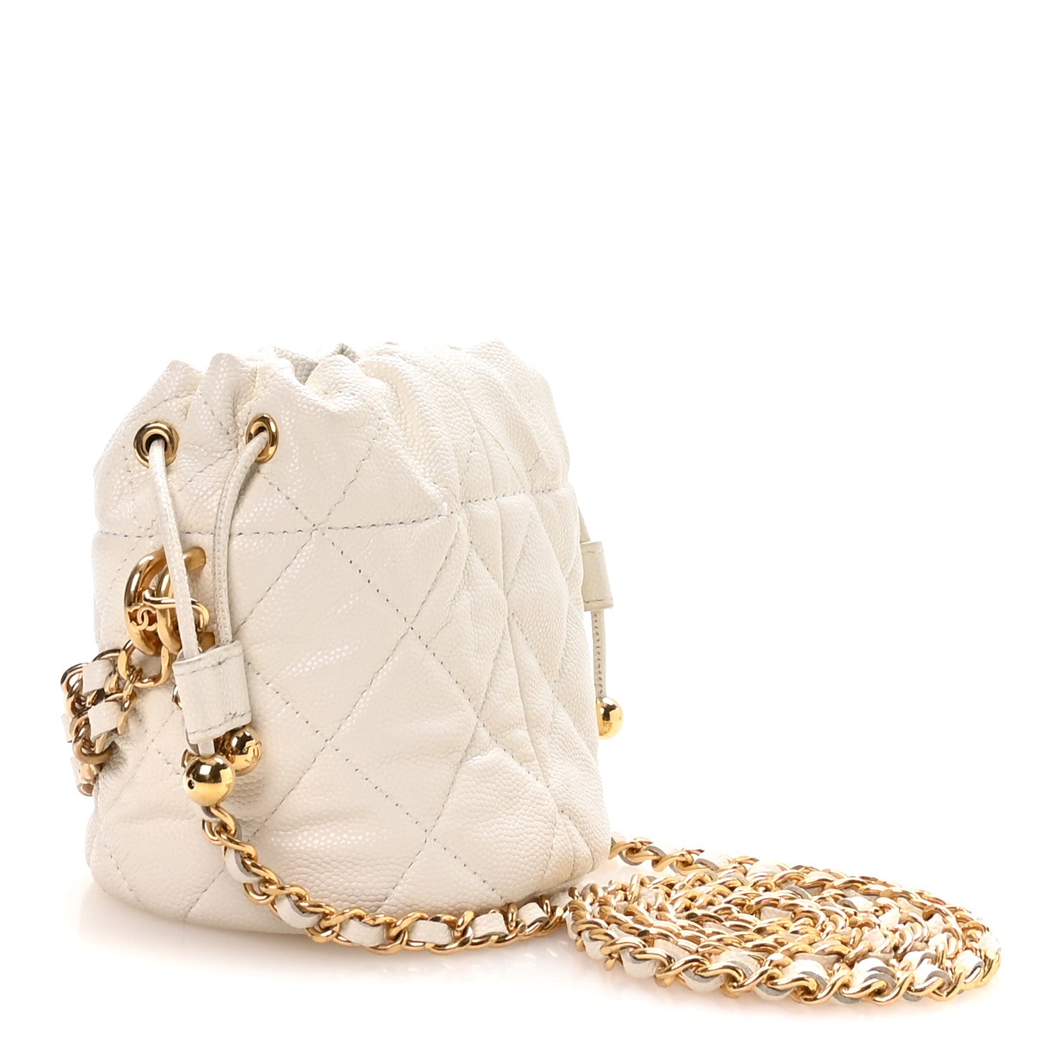 Chanel Caviar Quilted Coco First Bucket Clutch With Chain White 3 of 10