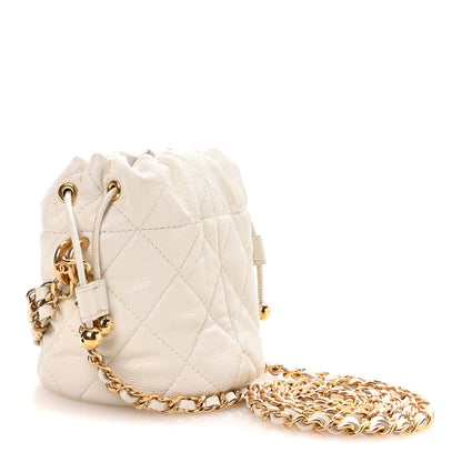Chanel Caviar Quilted Coco First Bucket Clutch With Chain White 3 of 10