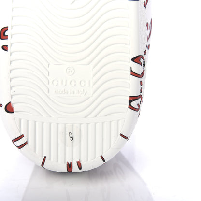 Gucci Calfskin GucciGhost Print Mens Ace Sneakers 9 White Hibiscus Red 8 of 12