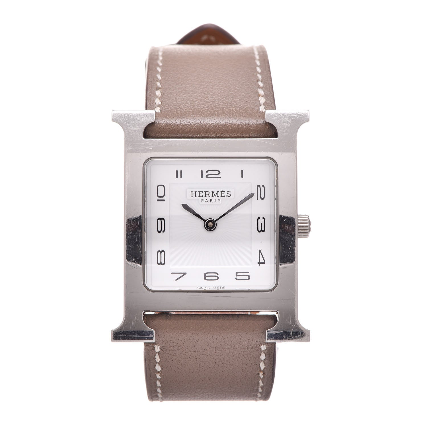 Hermes Stainless Steel Swift 26mm Heure H Hour Quartz Watch Etoupe 1 of 13