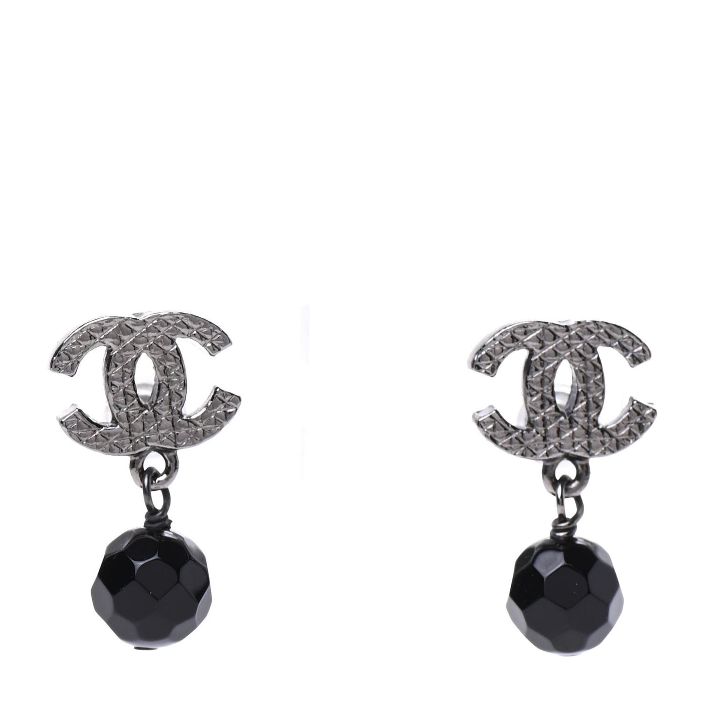 Ruthenium Bead CC Drop Earrings Black