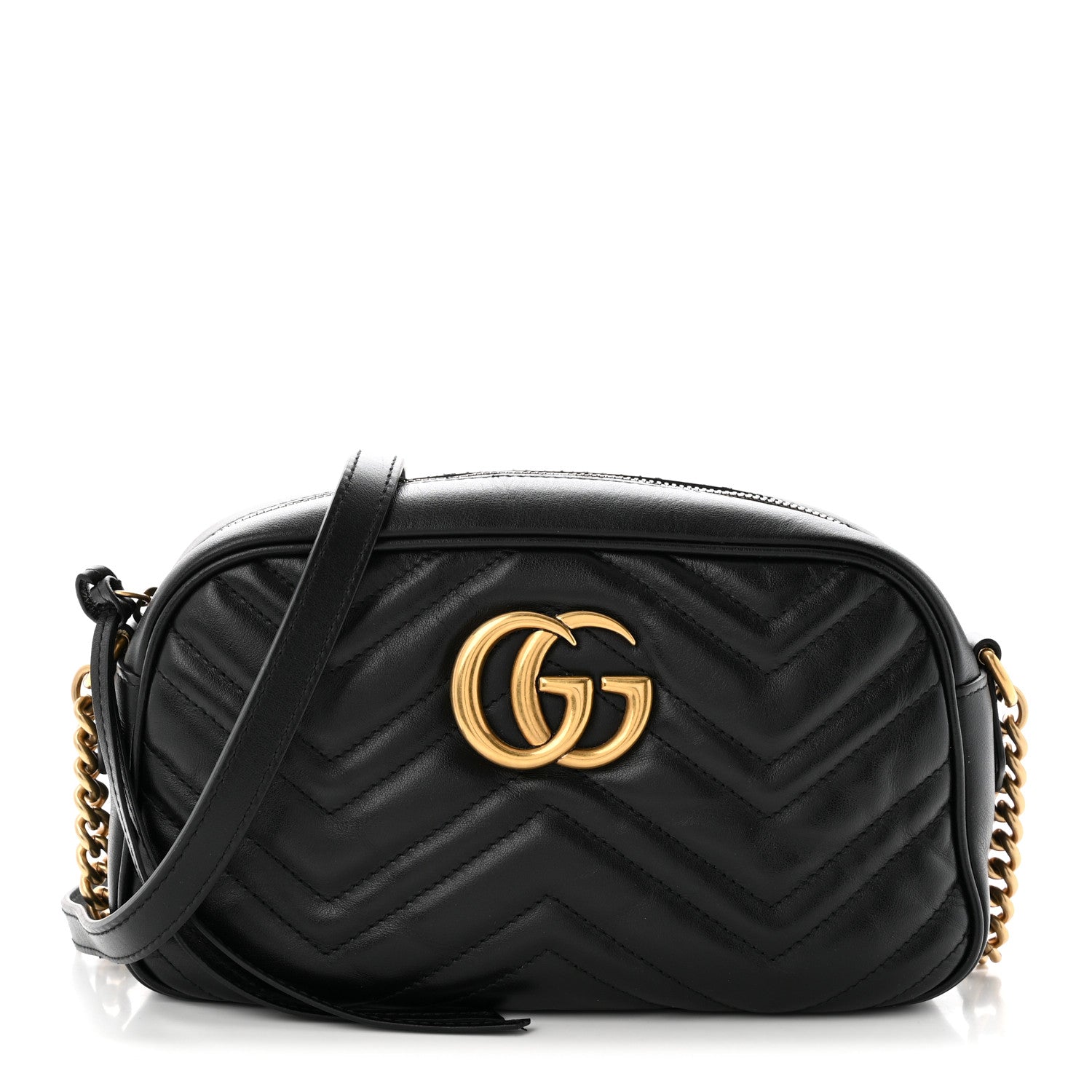 Gucci Calfskin Matelasse Small GG Marmont Chain Shoulder Bag Black Black 1 of 9