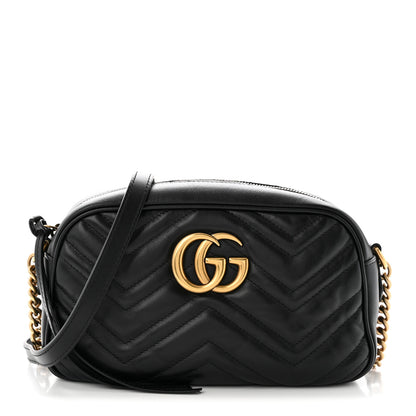 Gucci Calfskin Matelasse Small GG Marmont Chain Shoulder Bag Black Black 1 of 9