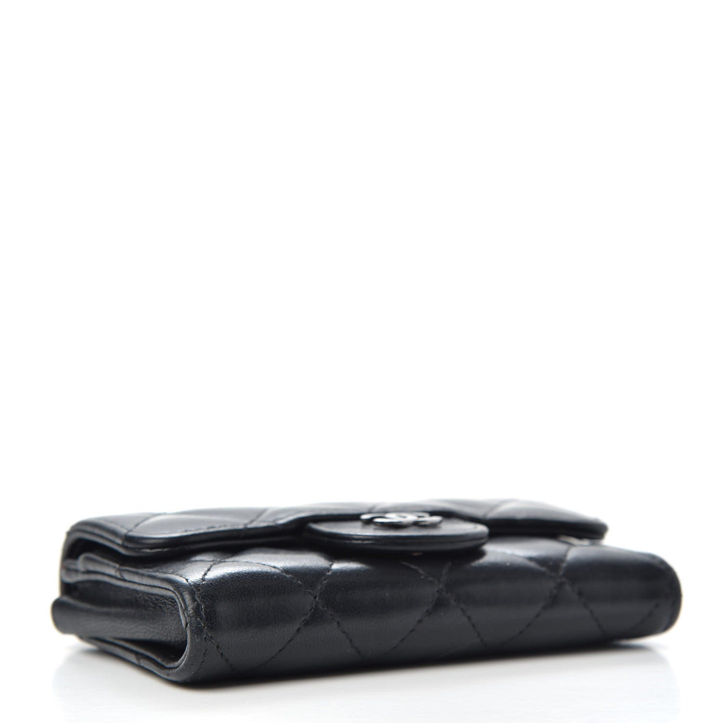 Lambskin Quilted Flap Card Holder Black