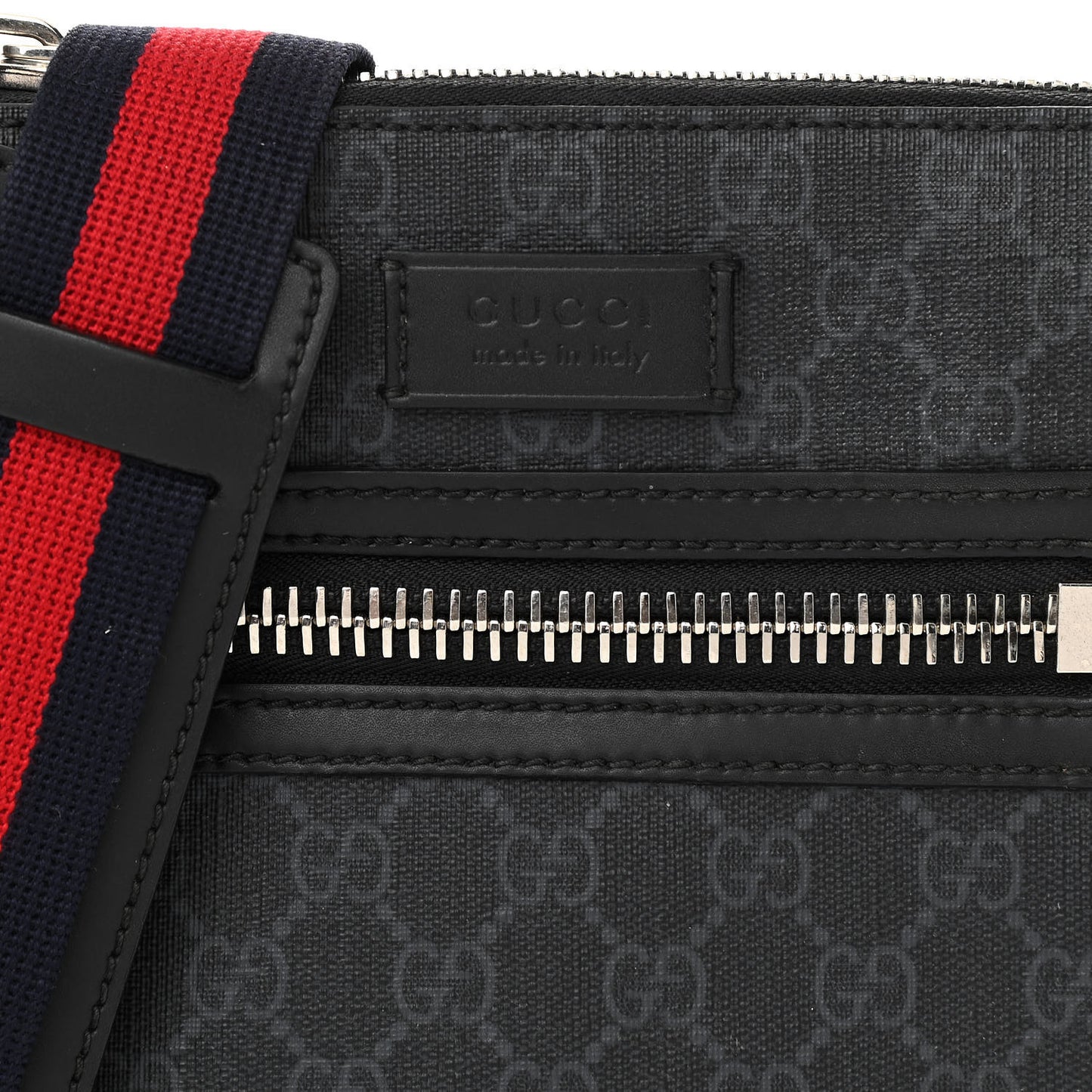 GG Supreme Monogram Web Small Flat Messenger Bag Black Grey
