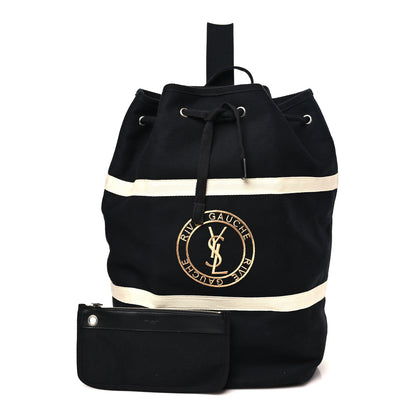 Saint Laurent Canvas Rive Gauche Drawstring Backpack Black White 2 of 8