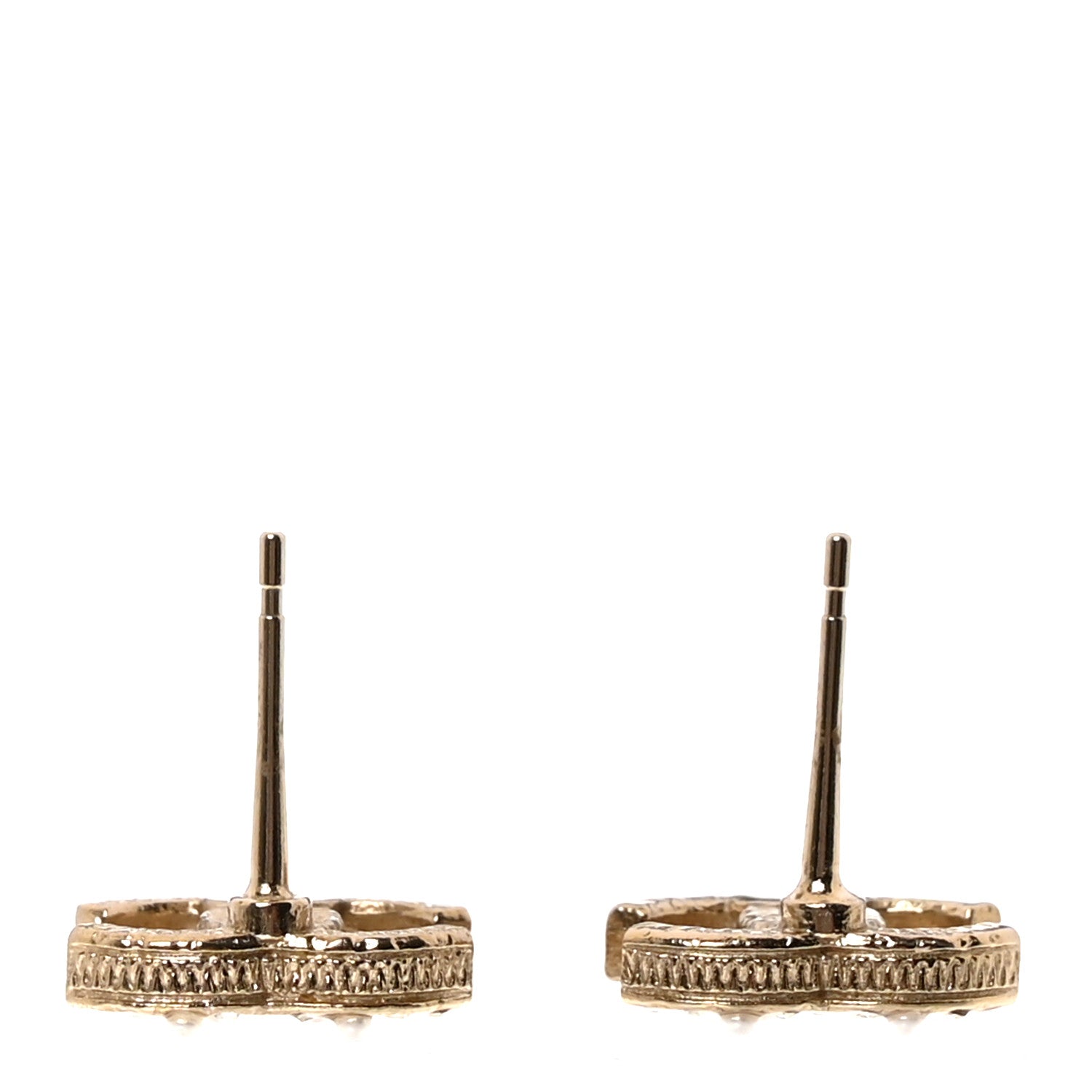 Chanel Pearl Crystal CC Earrings Light Gold 3 of 4