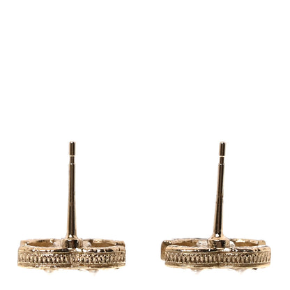 Chanel Pearl Crystal CC Earrings Light Gold 3 of 4