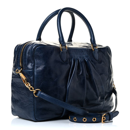 Miu Miu Vitello Lux Gathered Bauletto Top Handle Satchel Bleuette 3 of 8