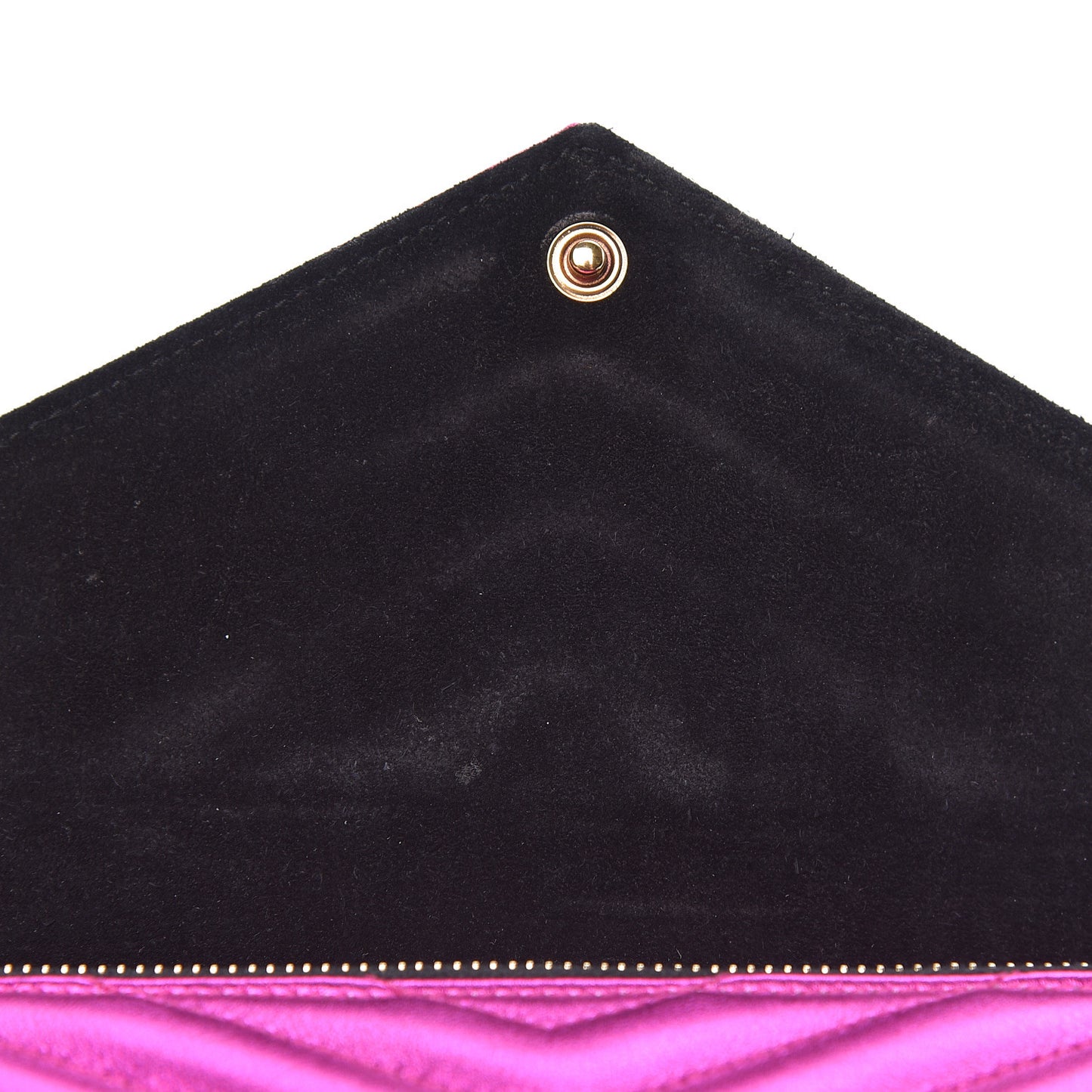 Metallic Calfskin Matelasse Chevron Monogram Envelope Chain Wallet Fuchsia
