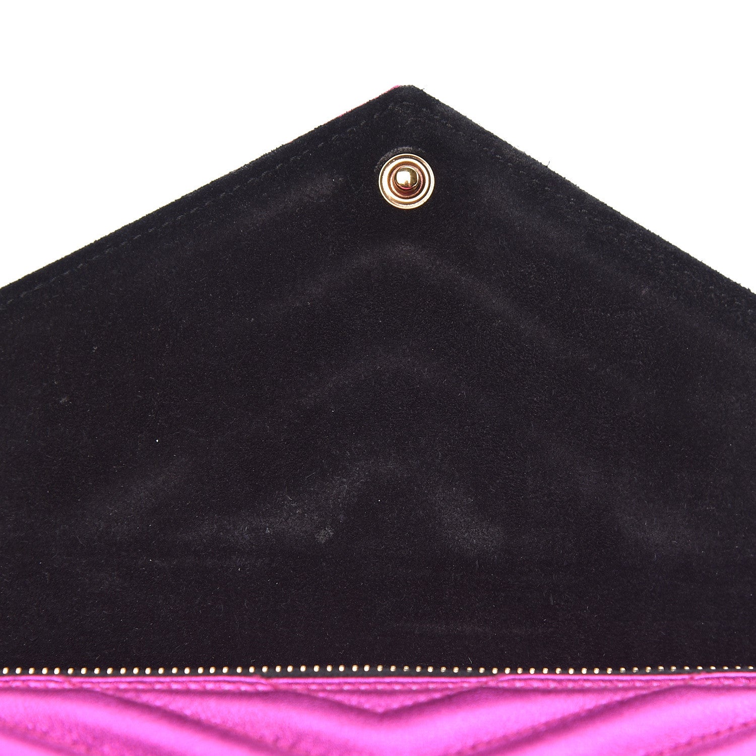 Saint Laurent Metallic Calfskin Matelasse Chevron Monogram Envelope Chain Wallet Fuchsia 9 of 10